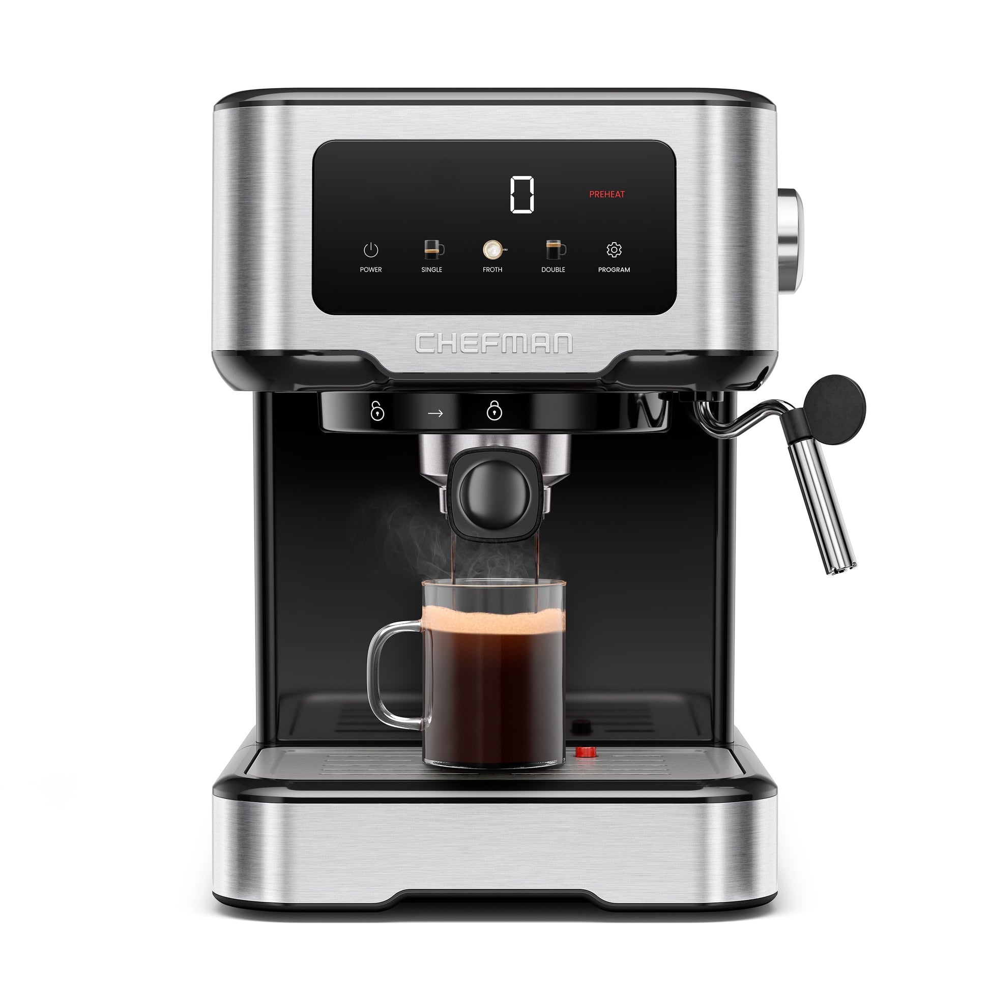 Chefman CraftBrew Espresso Machine w/ Steam Wand and Touch Controls – Stainless Steel, New