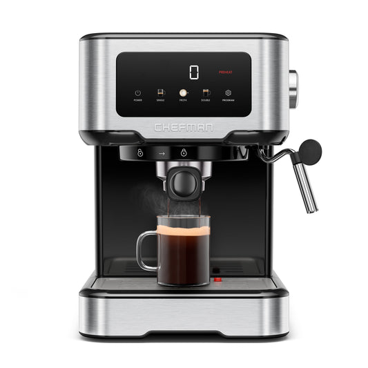 Chefman CraftBrew Espresso Machine w/ Steam Wand and Touch Controls – Stainless Steel, New