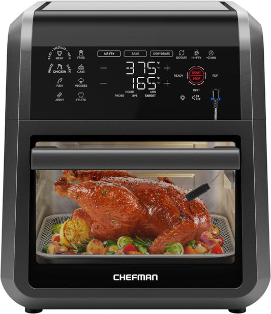 Chefman ExacTemp 12 Quart 5-in-1 Air Fryer with Integrated Smart Thermometer, 28 Presets - Black, New