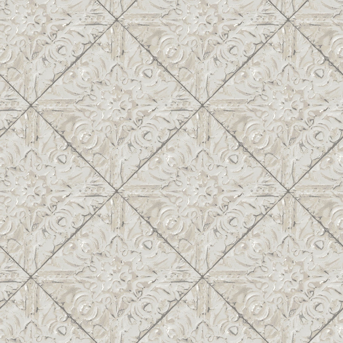 Chesapeake Brandi Grey Metallic Faux Tile Wallpaper