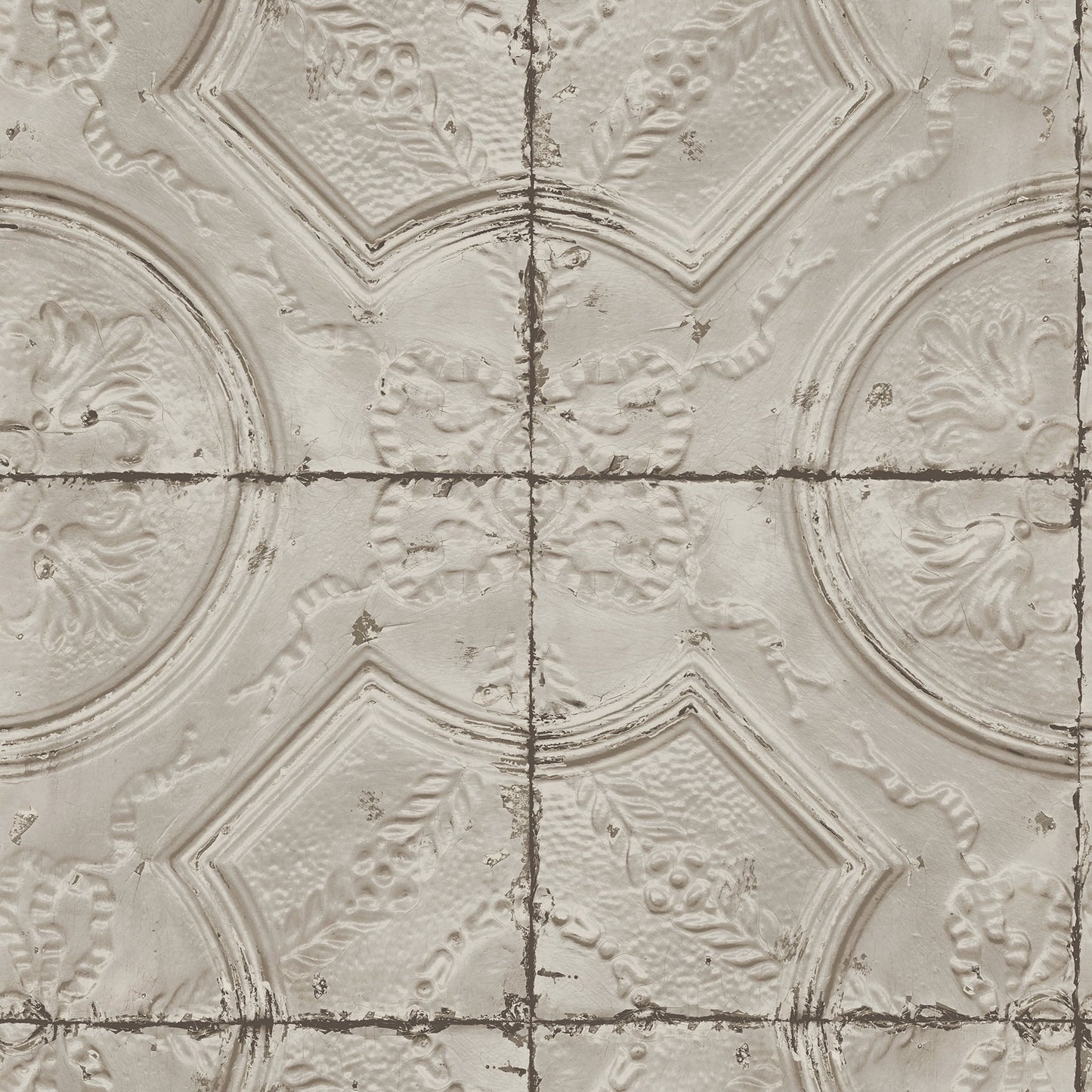 Chesapeake Susanna Taupe Vintage Tin Tile Wallpaper