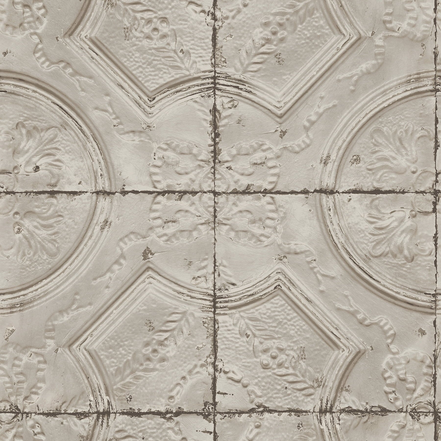 Chesapeake Susanna Taupe Vintage Tin Tile Wallpaper