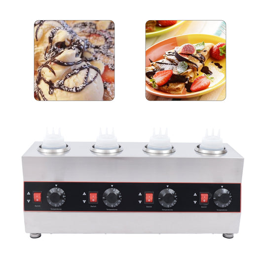 ChicHomey Commercial-Grade Electric Sauce Warmer, Stainless Steel Bucket, 3 PE Sauce Bottles for Even Dispensing, Water and Dry Heating Options, 640W Power