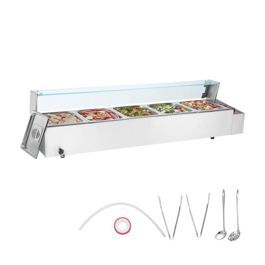 Choco Moon Commercial Electric Food Warmer Countertop Buffet 5*8Qt with Glass Shield, Food Warmers for Parties Buffet
