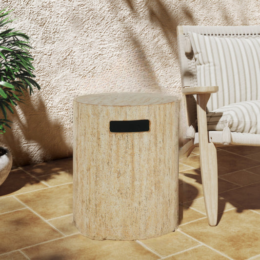 Christopher Knight Home Outdoor Round Propane Tank Cover, Lightweight Concrete Side Table, Travertine Beige