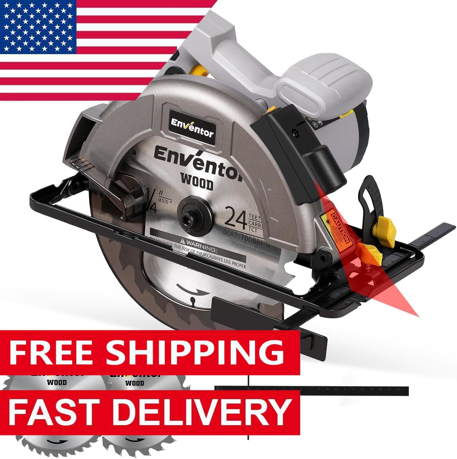 Circular Saw Corded 11A Electric Circular Saws 7-1/4-Inch with Laser Guide 2 Blade Saws (40T/24T) Max Cutting Depth 2-7/16"(90°)