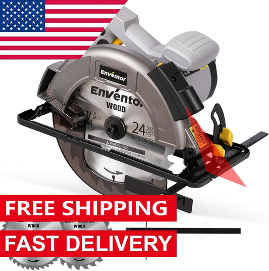 Circular Saw Corded 11A Electric Circular Saws 7-1/4-Inch with Laser Guide 2 Blade Saws (40T/24T) Max Cutting Depth 2-7/16"(90°)