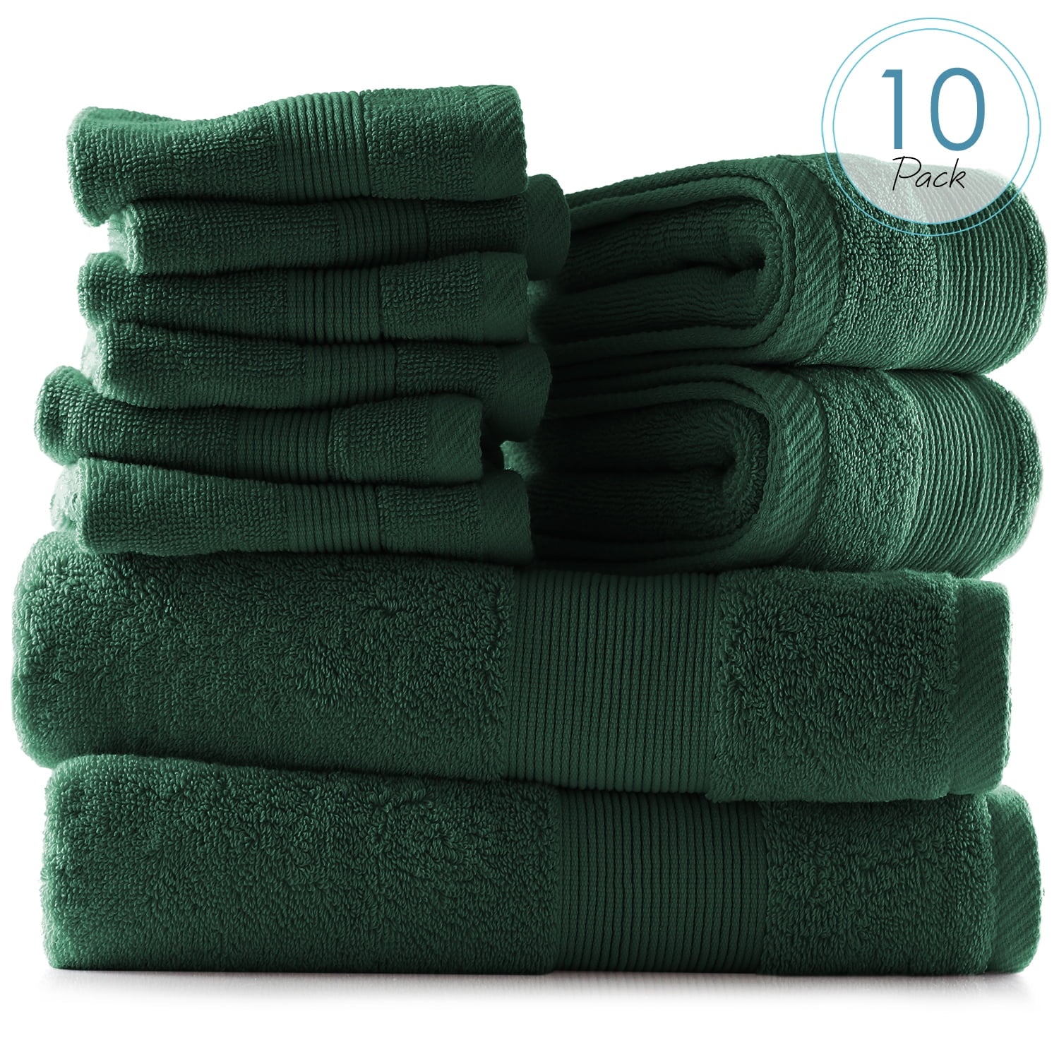 Clara Clark Bath Towels Set, 100% Cotton Luxury Softness 10 Pc Set, Hunter