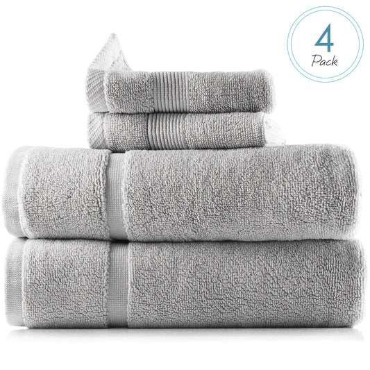 Clara Clark Bath Towels Set, 100% Cotton Luxury Softness 4 Pc Set, Gray