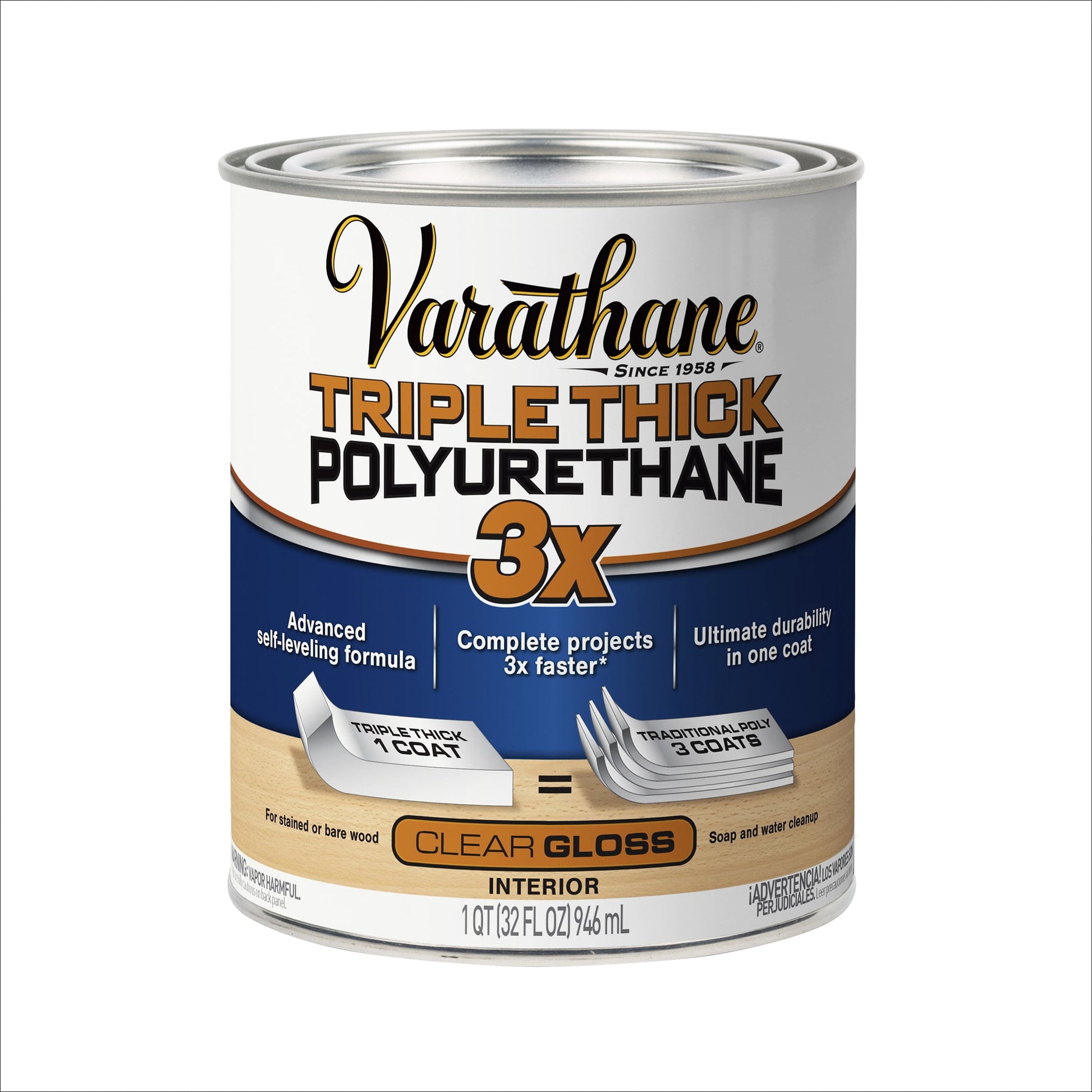 Clear, Varathane Triple Thick Gloss Polyurethane-284470, Quart