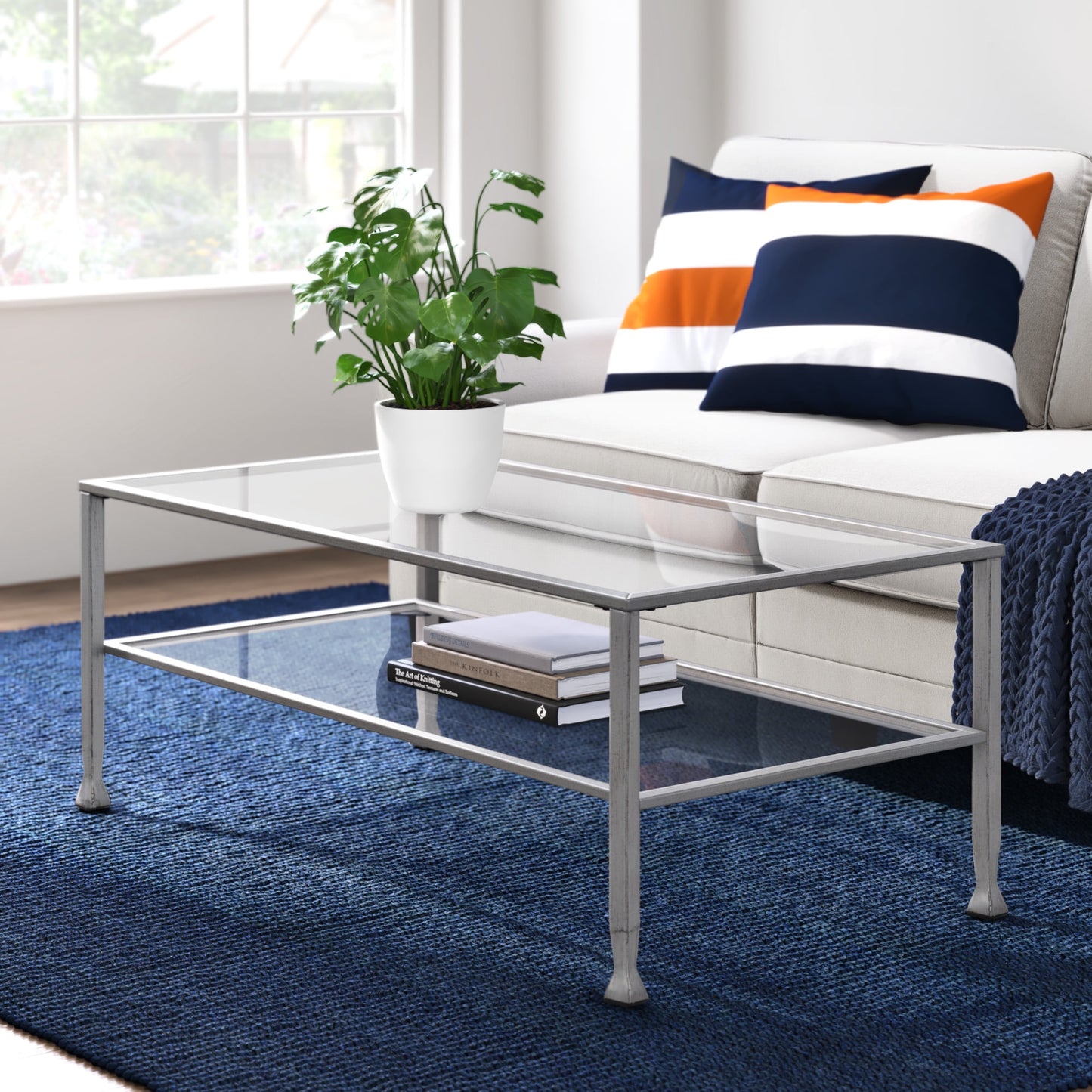 ClickDecor Maddox Glass and Metal Coffee Table Silver
