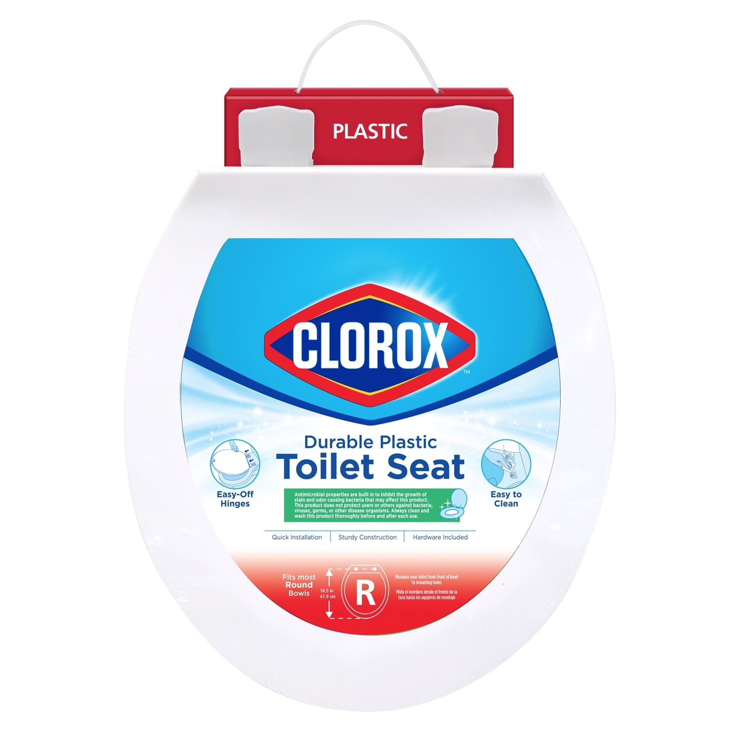 Clorox Antimicrobial Round Plastic Toilet Seat with Easy-off Hinges