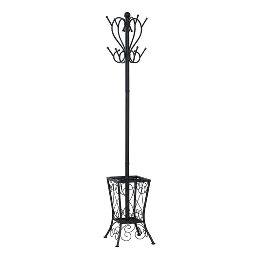 Coat Rack Hall Tree 8 Hooks Entryway 71"H Bedroom Metal Black