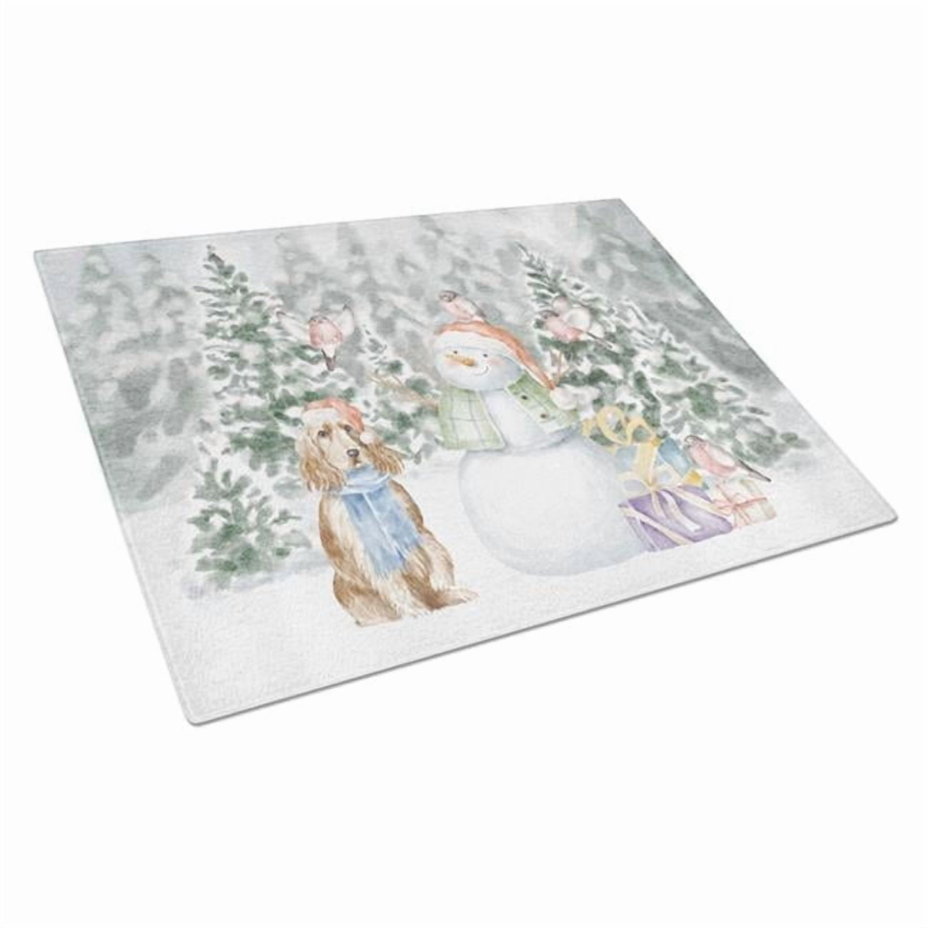 Cocker Spaniel Golden with Christmas Presents Glass Cutting Board Large 12 in x 15 in