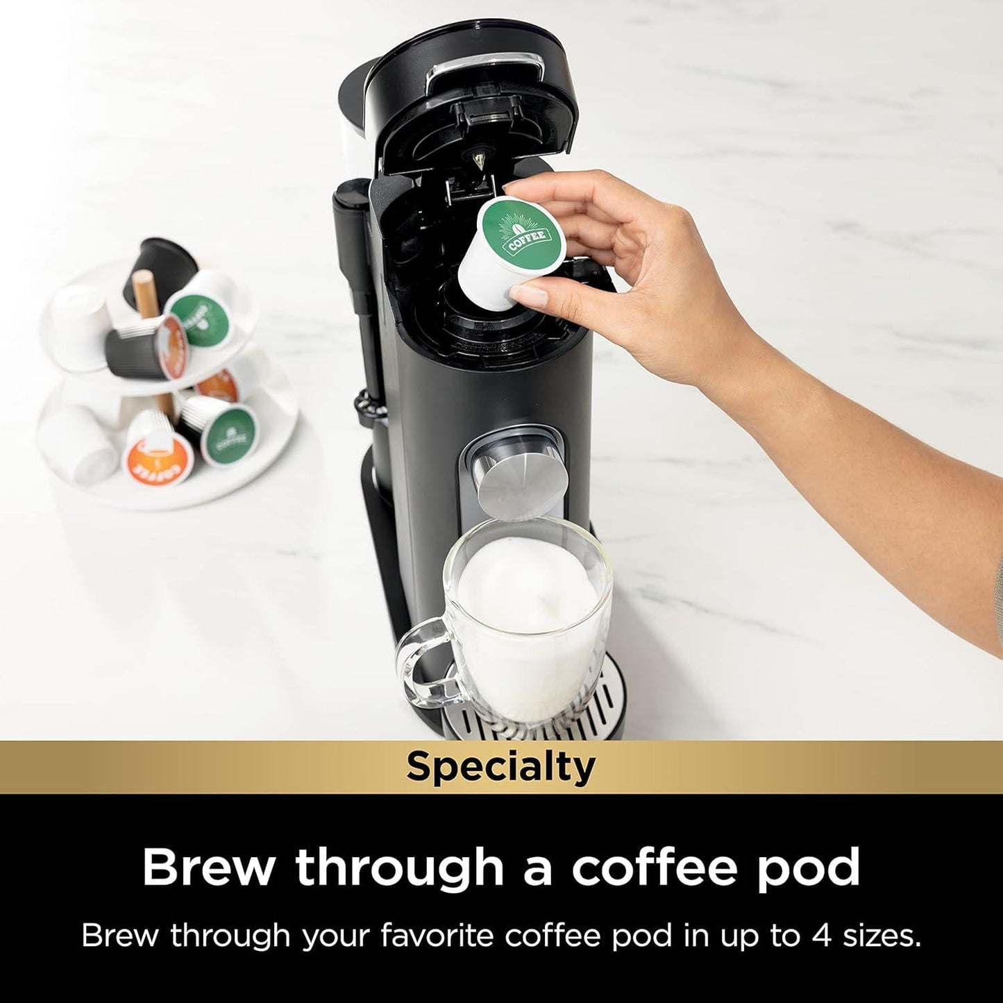 | Coffee Maker | Single Serve |Brew with Coffee Pods & Grounds| Compatible with K-Cup Coffee Pods | 4 Brew Styles, up to 24oz Cup Sizes & 56oz Removable Reservoir | Black | PB051