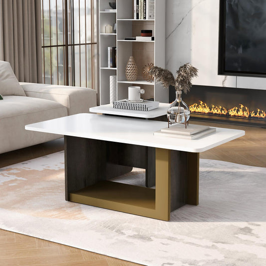 Coffee Table Set, Modern Square Tables, Living Room End Table Set of 2 with Spacious Top and Metal Frame, Durable MDF Construction, 47.2" and 19.7" Two-Piece Set, White