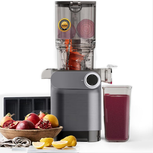 Cold Press Juicer, 200W Slow Masticating Juicer 4.3" Large Feed Chute Fit Whole Fruits Vegetables | Heavy Duty Auger | BPA Free | Easy to Clean (Gray)