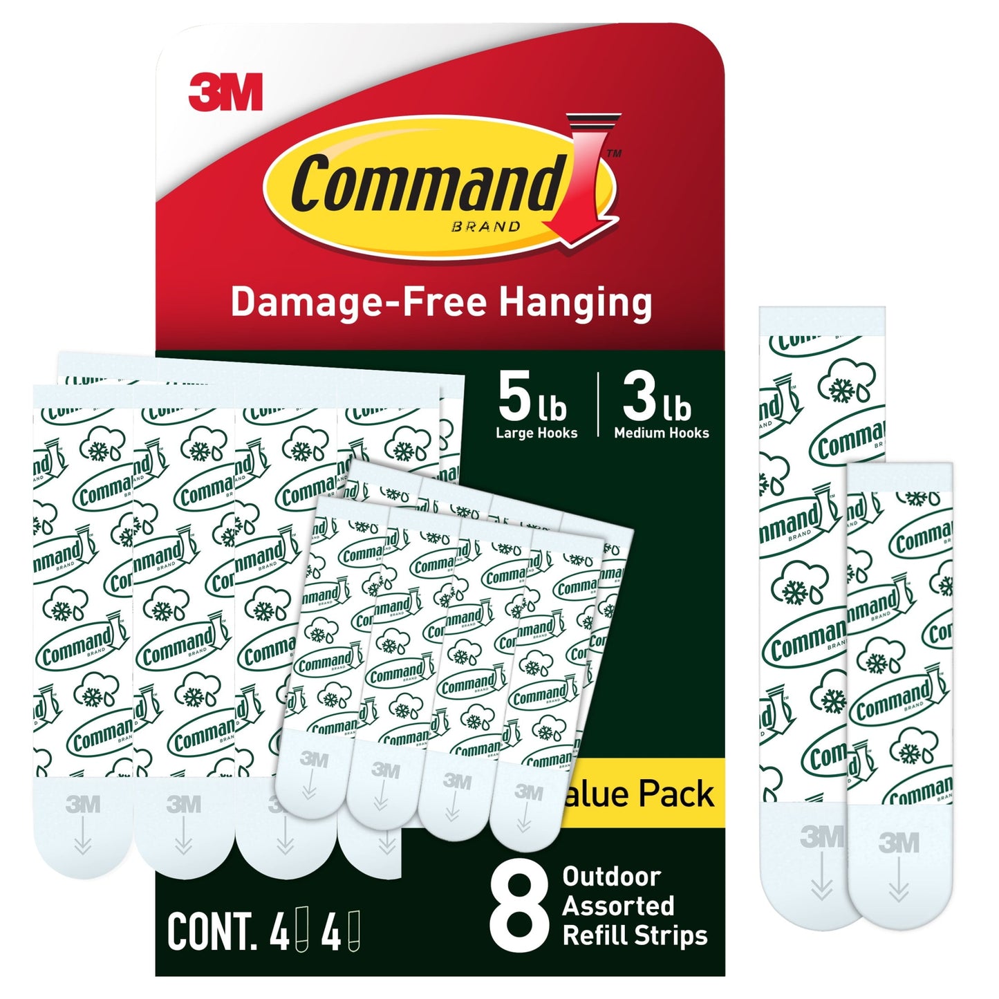 Command Tiras de Repuesto para Exteriores, para Ganchos de Pared, BaÃ±o, Todo Clima, 4 Medianas, 4 Tiras Adhesivas Grandes