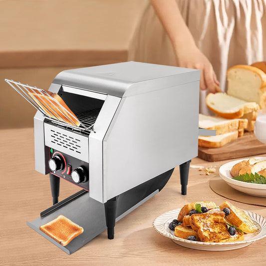 Commercial Conveyor Toaster 1300W, 150 Slices/Hour, 7-Speed Stainless Steel Bread Toaster with Front/Back Output & Adjustable Heating, for Buffet & Café Use