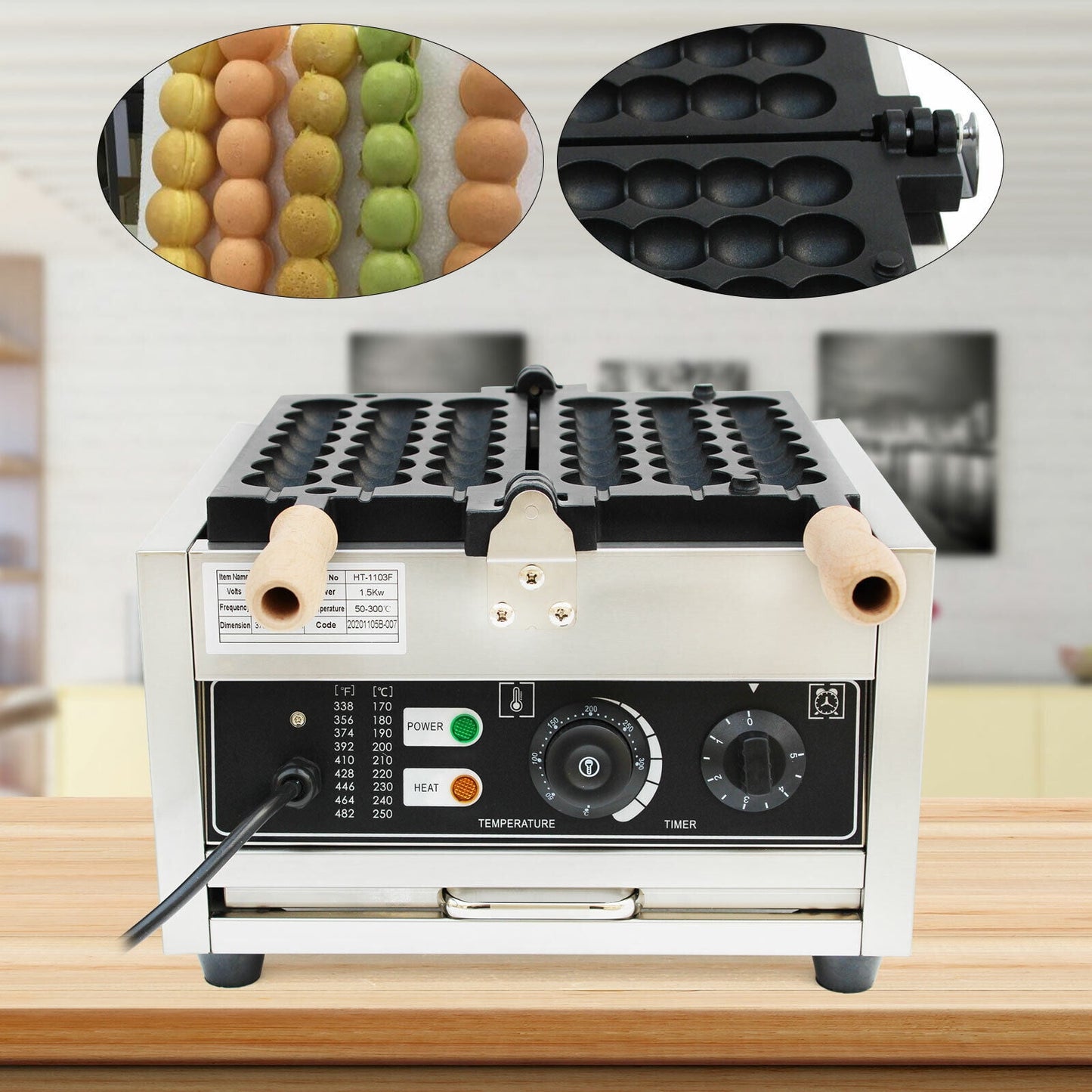 Commercial Electric 42pcs Donut Ball Waffle Maker Steel Baker Machine Nonstick