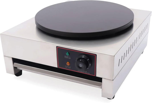 Commercial Electric Crepe Maker, 1700W Griddle 16'' Large Pancake Machine Non-Stick Cereals Pancake Stove Flat Plate Crepe Griddle Adjustable Temperature for Tortilla, Eggs (Single)