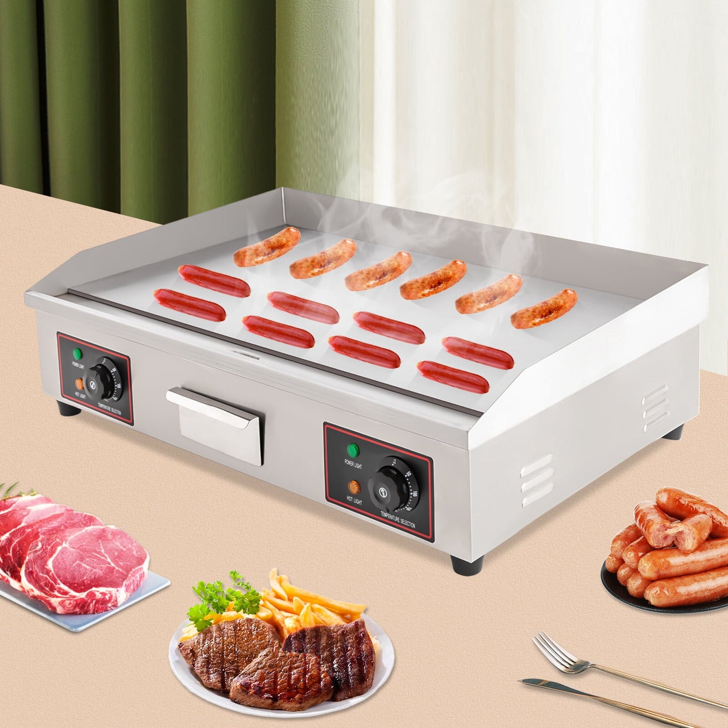 Commercial Electric Griddle 3000W Non-Stick Restaurant Teppanyaki Flat Top Gril