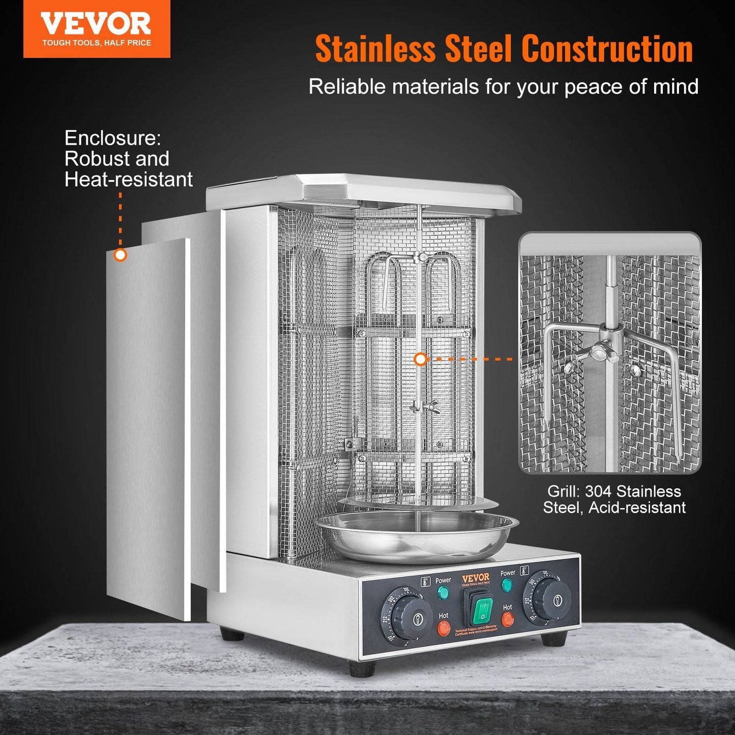 Commercial Electric Shawarma Grill, 13 lbs Doner Kebab Machine, 2-Burner Gyro Rotisserie for Home & Kitchen Use