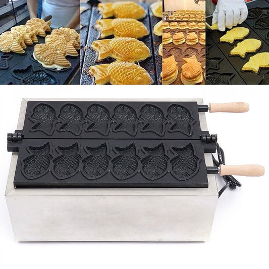 Commercial Electric Waffle Maker Machine, Nonstick Taiyaki Fish-Shaped Mold Baker 3KW