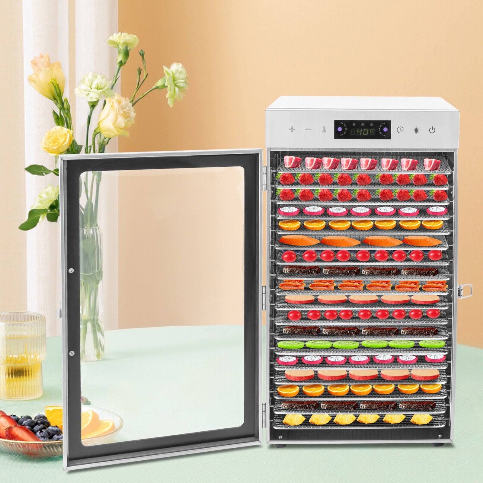 Commercial Food Dehydrator with 18 Grids, 800W, Adjustable Temperature and Time Control for Drying Fruits, Vegetables, Meat, and More