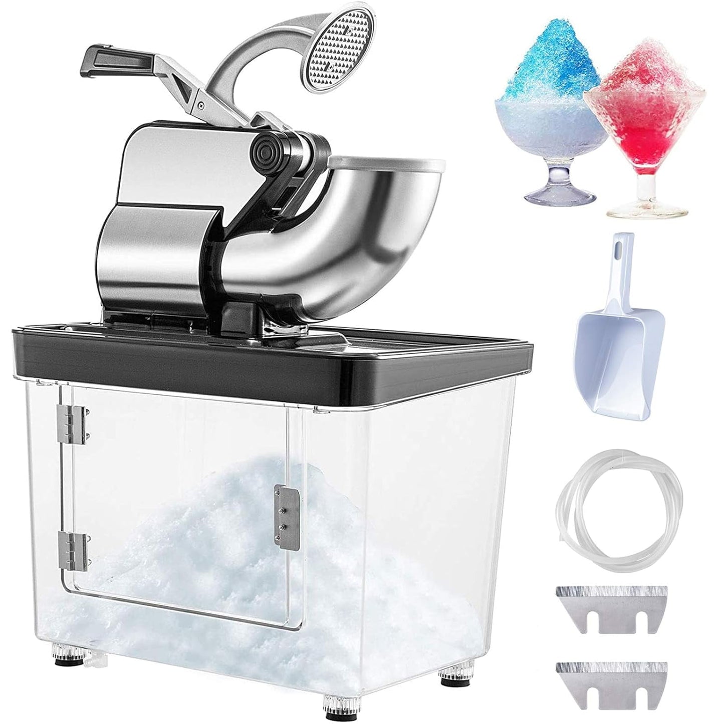 Commercial Ice Crusher 661LBS/H 110V, ETL Approved 300W Electric Snow Cone Machine with Dual Blades, Stainless Steel Shaved Ice Machine with Safety On/Off Switch for Family, Restaurants, Bars(Black)