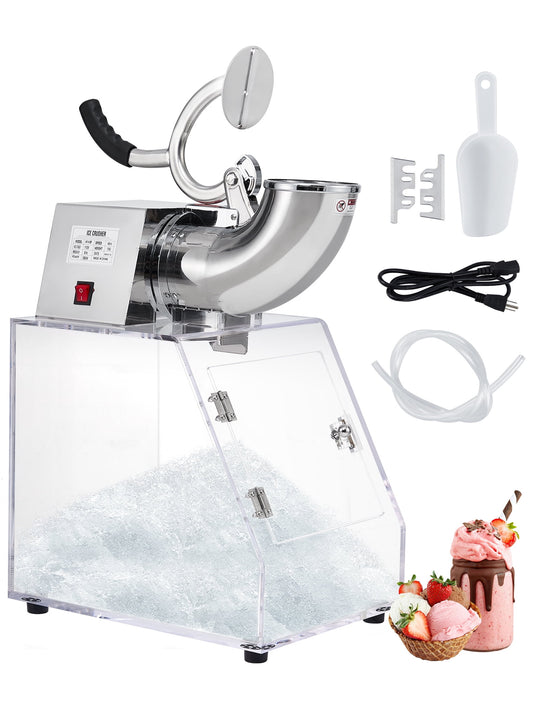 Commercial Ice Crusher - Electric Snow Cone Machine with Dual Blades, Stainless Steel Shaved Ice Machine with Safety On/Off Switch