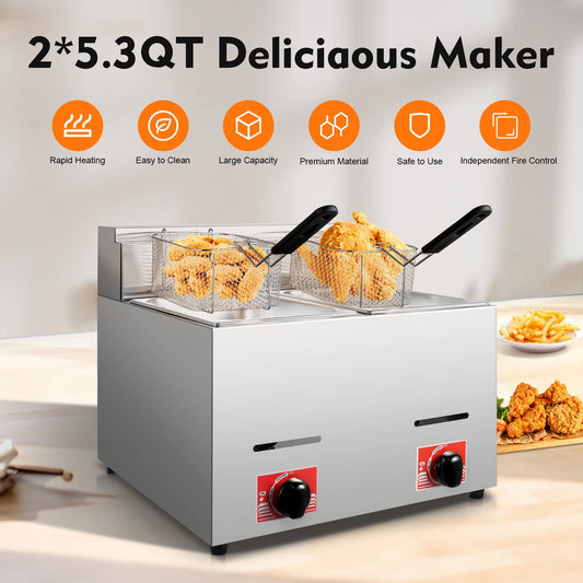 Commercial LPG Propane Deep Fryer Countertop 12L Gas Fryer w/ 2 Baskets