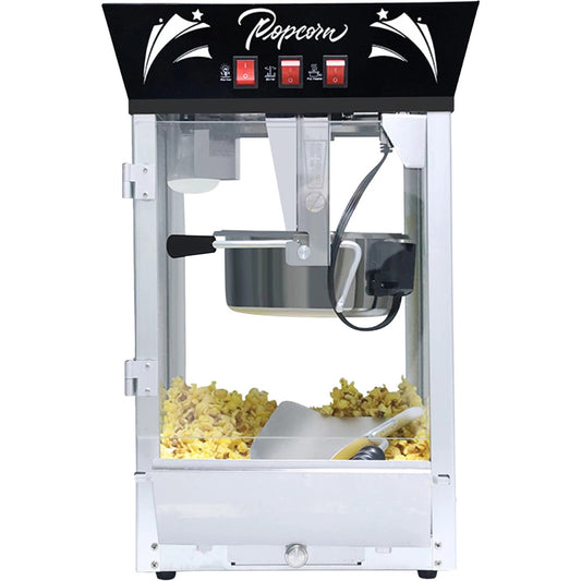 Joqixon Commercial Popcorn Machine, 12 Oz Kettle, 900 W Countertop Popcorn Maker for 80 Cups per Batch, Theater Style Popper with 3-Switch Control Steel Frame Tempered Glass Doors, Black