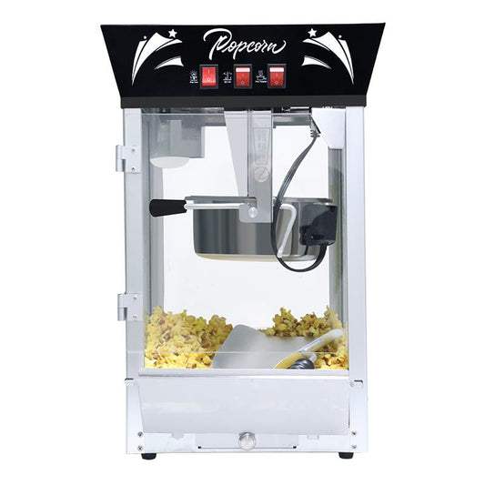 Commercial Popcorn Machine with 12oz Kettle – 850W Stainless Steel Popper, Tempered Glass & Warming Deck for Movie Theaters, Parties, and Events
