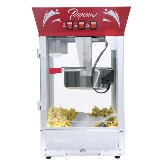 Commercial Popcorn Maker Machine, 12oz Stainless Steel Kettle with Warming Deck & Tempered Glass, 850W Countertop Popper for Home & Events, Red