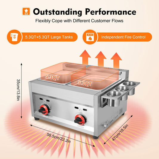 Commercial Stainless Steel Deep Fryer Countertop Gas Fryer 2 Basket Propane LPG