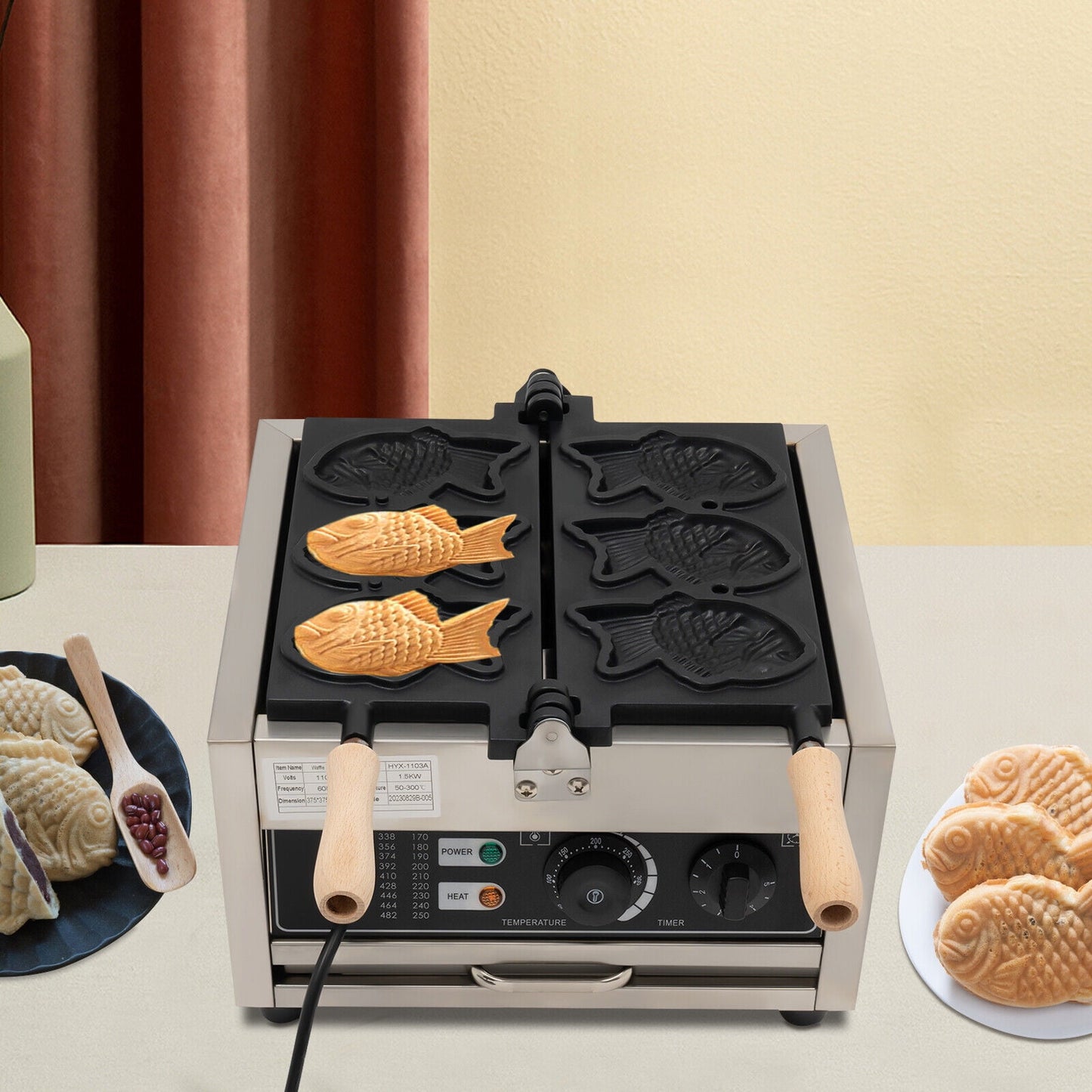 Commercial Taiyaki Maker 3 Well Non-stick Electric Taiyaki Baker Waffle Machine for Fast Food Restaurants