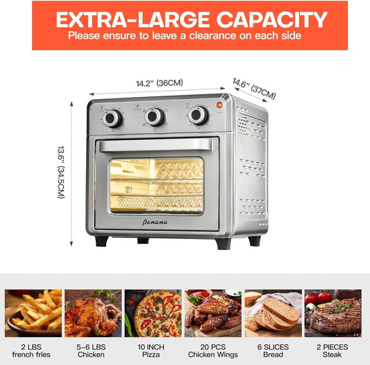 Compact  Fryer Toaster Oven, 1400W 21QT with 6-in-1 Multifunctions and Wide Temperature Range, Stainless Steel Countertop Oven (Silver)