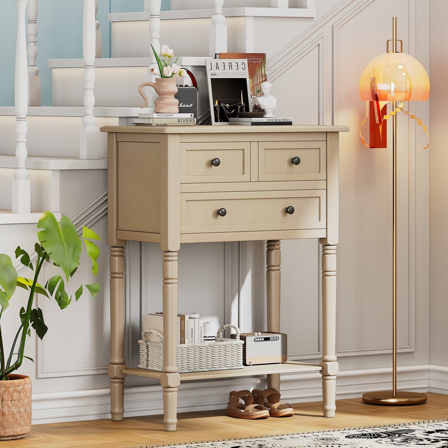 Console Table with 3 Drawers,Narrow Sofa Table with Storage Shelf,Entryway Table for Hallway,Living Room,Navy