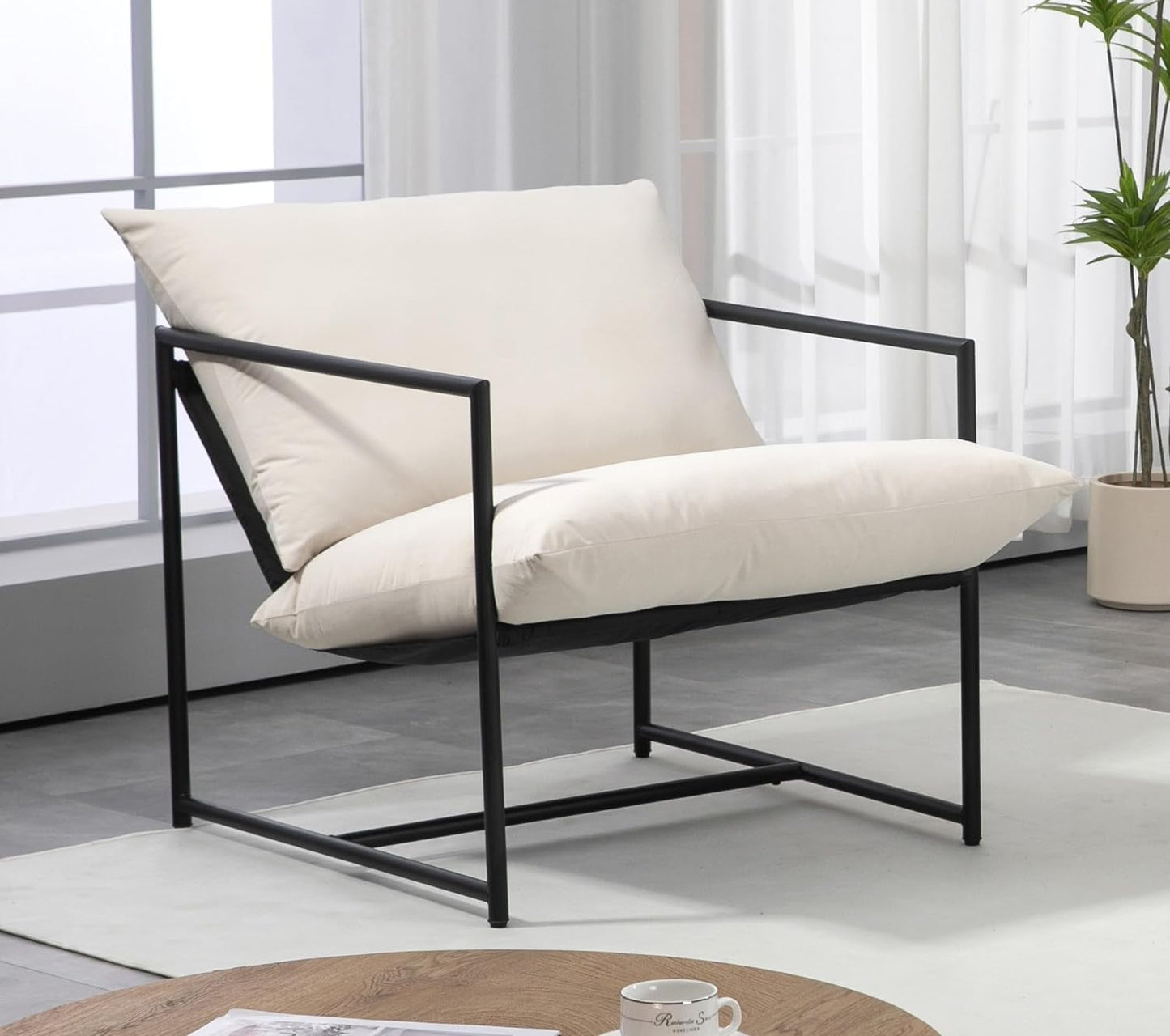 Container Furniture Direct Serenity Accent, Modern Velvet Arm Chair with Reclined Seat, Sleek Design, Durable Metal Frame, Soft Upholstery and Plush Comfort for Stylish Living Room
