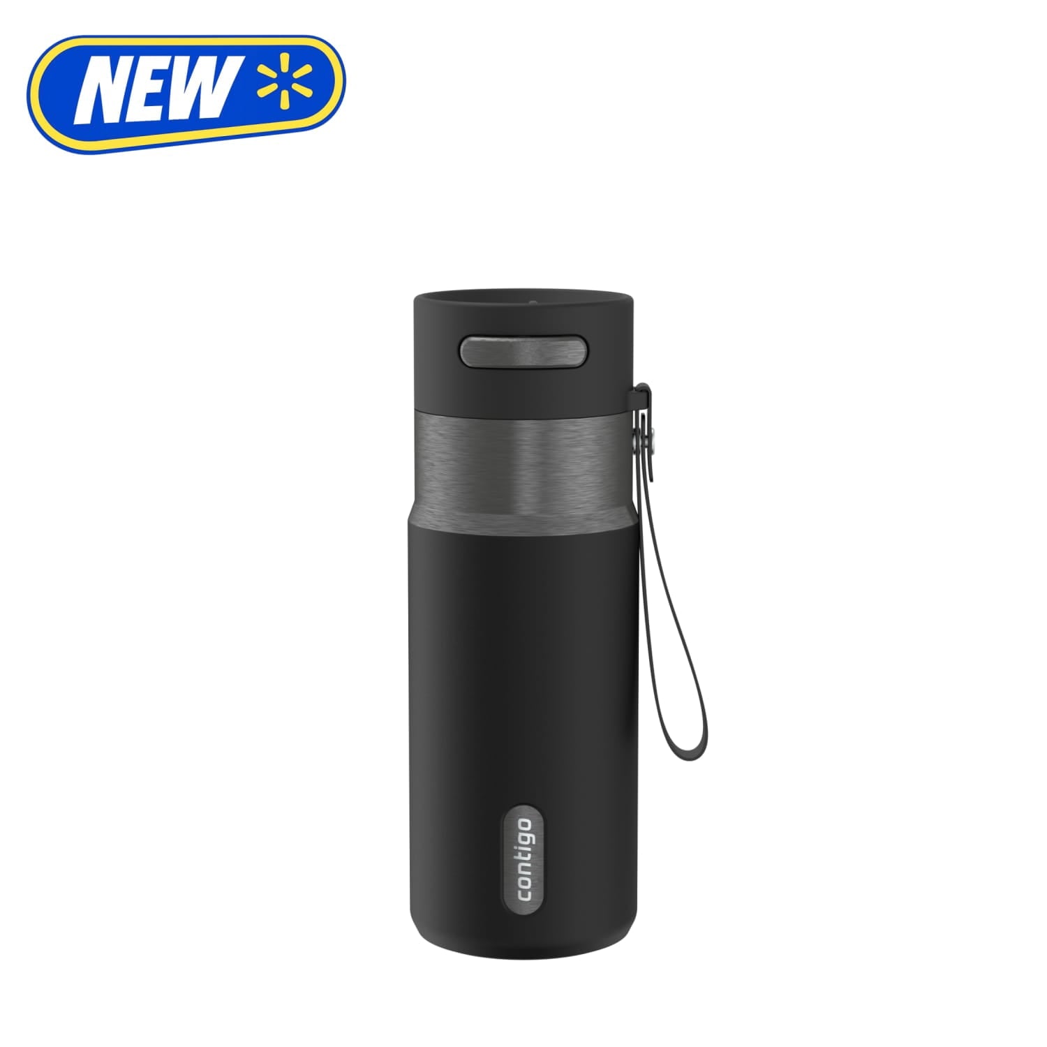 Contigo 16 oz Stainless Steel Water Bottle, Leak-Proof, Hot & Cold Insulated, Travel, Gym & Office Friendly, Carry Strap, Black/Silver