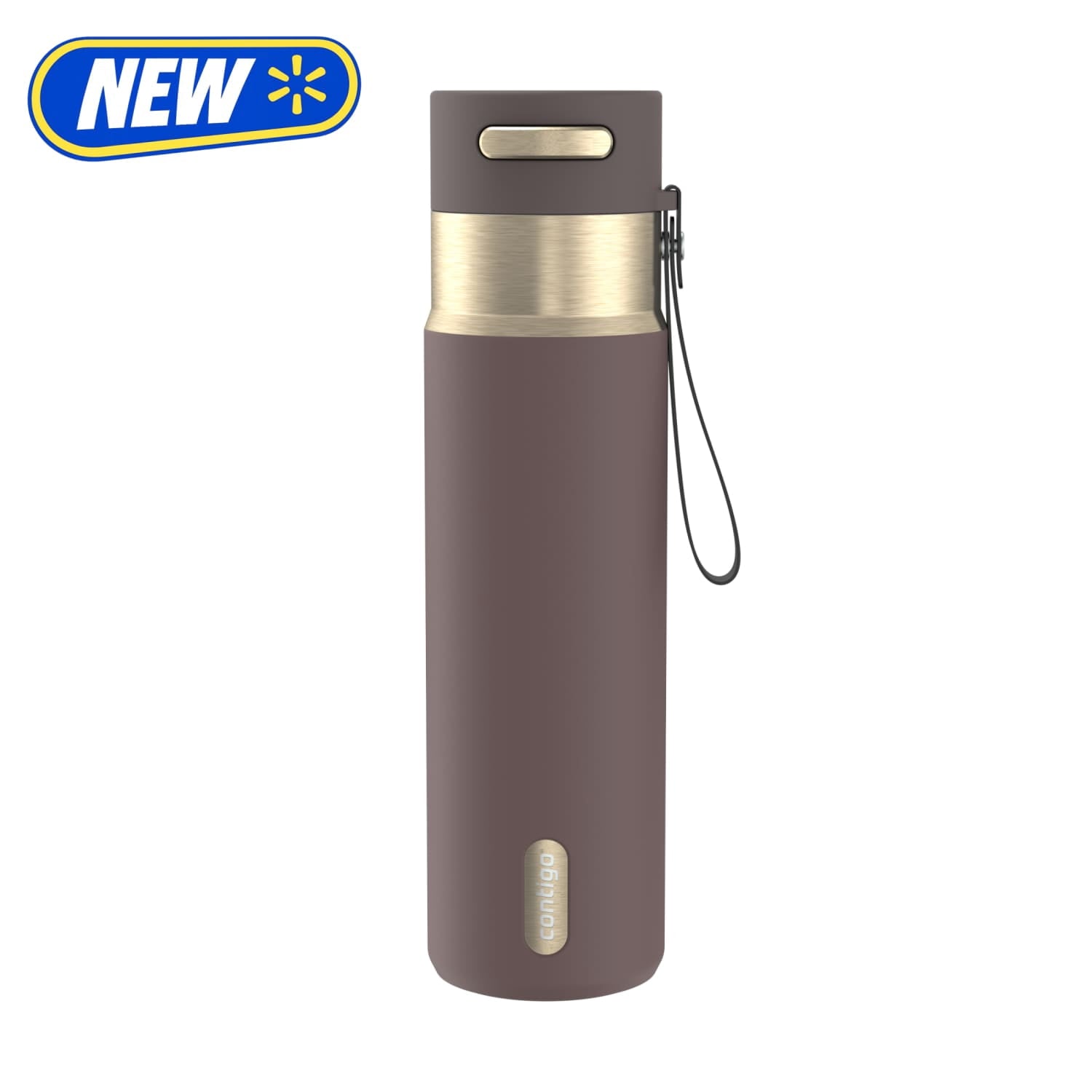 Contigo AutoSeal Leakproof Stainless Steel Reusable Water Bottle Tumbler with Carrying Strap, Brown/Champagne, 24 oz