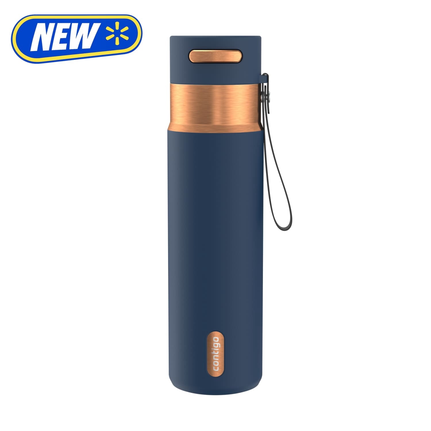 Contigo 24 oz Stainless Steel Leak-Proof Insulated Water Bottle with Carry Strap, Blue/Bronze