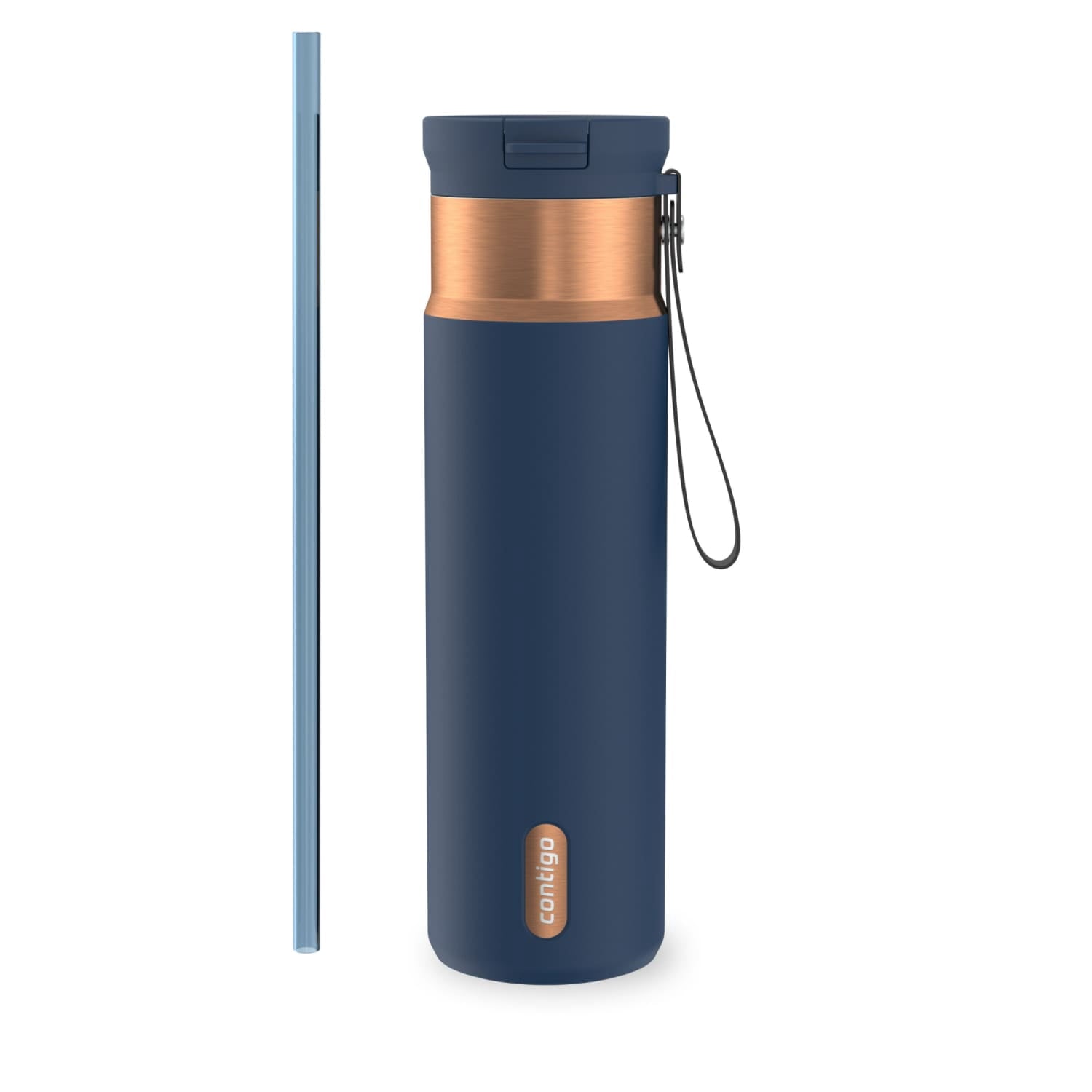 Contigo SnapSeal Leakproof Stainless Steel Reusable Water Bottle with Carrying Strap, Black/Bronze, 24 oz