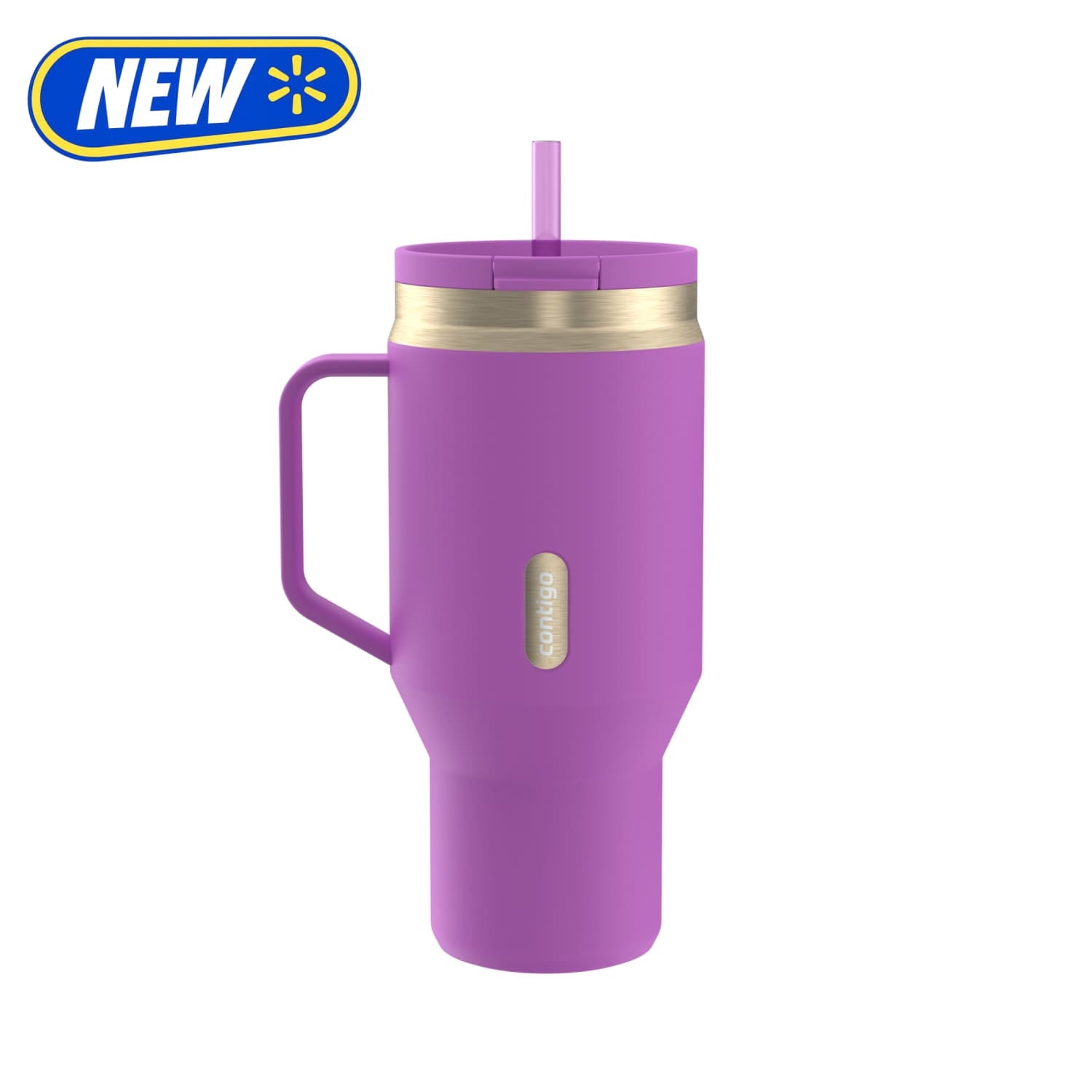 Contigo SnapSeal Leakproof Stainless Steel Reusable Water Bottle Tumbler with Side Handle, Pink/Champagne, 30 oz