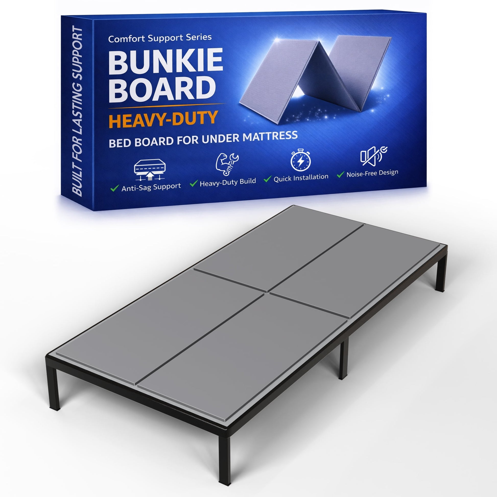 Continental Sleep, 15mm Bunkie Board Queen 60x80, Heavy Duty Under Mattress Support, Low Profile Bed Support Board for Slatted bed frame, No Box Spring Needed, Noise Free, Non-Slip