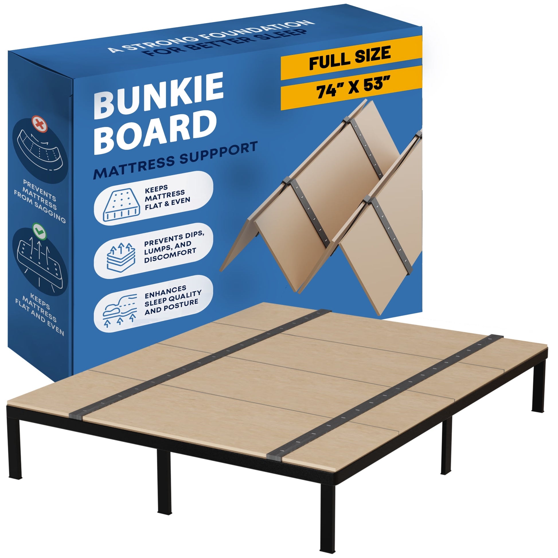 Continental Sleep, Folding Bunkie Board â€“ Low-Profile 74â€³ x 53â€³ Mattress Support Platform for Daybeds, Bunk Beds, Futons & Metal/Wood Frames â€“ Prevents Sagging, Easy to Install & Store.
