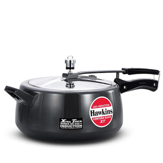 Contura Black Aluminium XT Pressure Cooker 6.5 Liters | Hard Anodized Inner Lid Cooker, Induction Cooker, Handi Cooker, (CXT65)