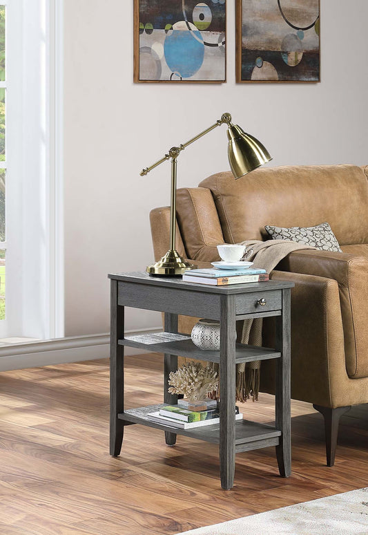 Convenience Concepts American Heritage 1 Drawer Chairside End Table with Shelves, Wirebrush Dark Gray