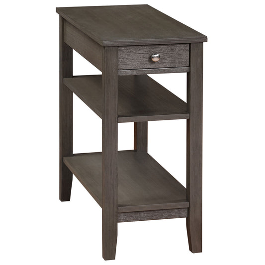 Convenience Concepts American Heritage 1 Drawer Chairside End Table with Charging Station and Shelves, Black